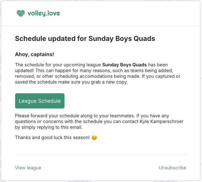 Schedule updated email example